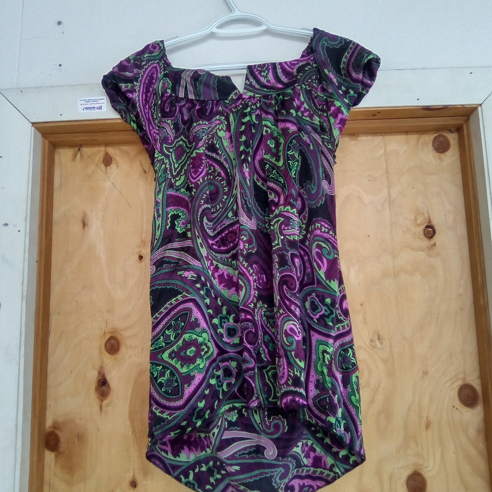INTERNATIONAL CONCEPTS Paisley Print Women's Top - Purple and Green - Picture 7 of 7